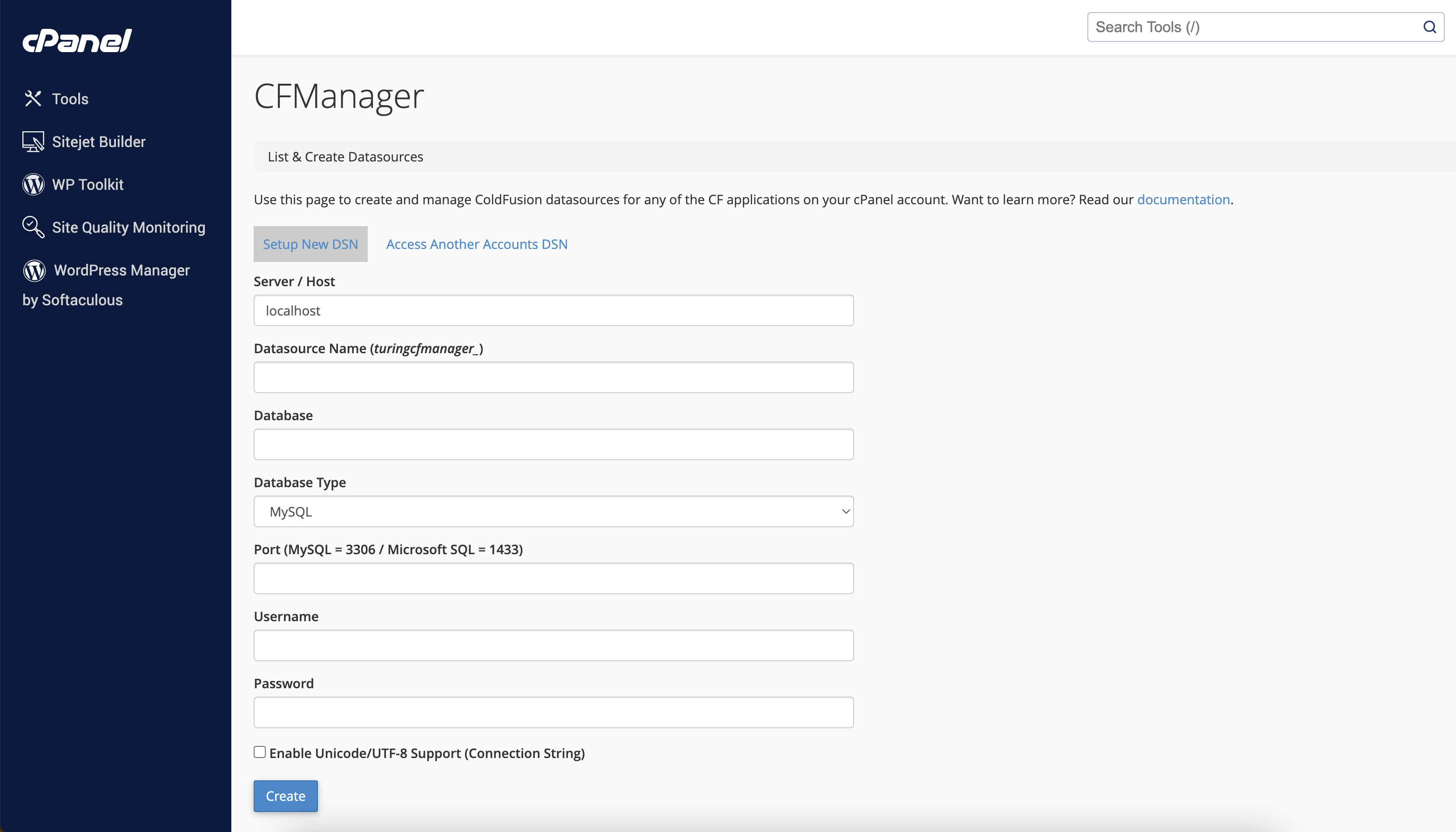 CFManager Create DSN from cPanel