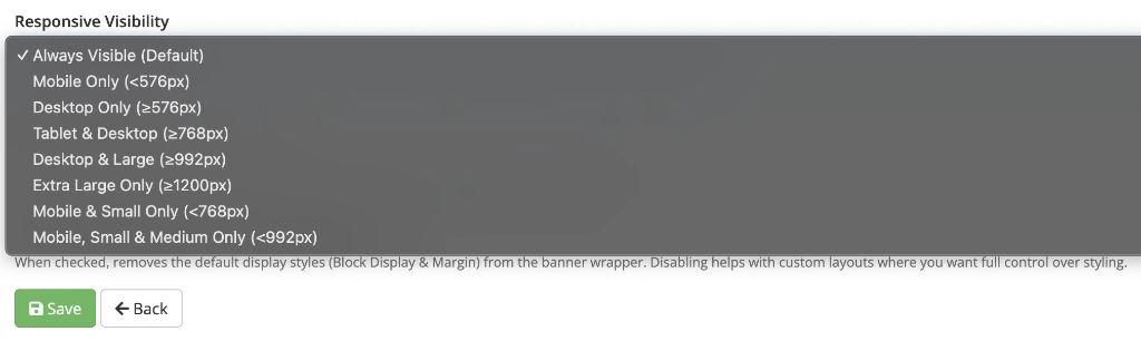 WHMCS Banner Manager Responsive Display Options